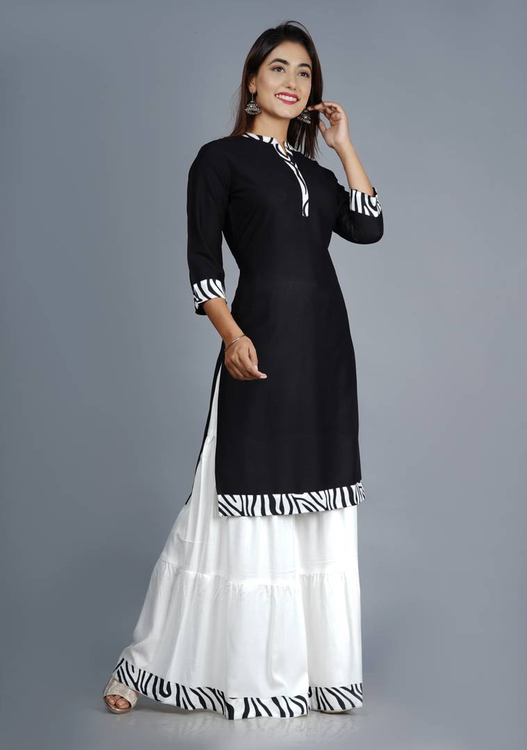 Rayon Black Straight Kurtas